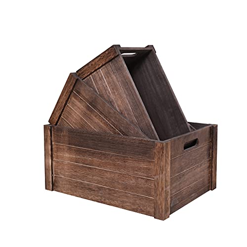 SENRYEE Rustic Black Wooden Crate Set - Farmhouse Storage & Decor, Nesting Boxes