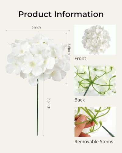 Ivory Hydrangea Artificial Flowers Bulk - 64 Pcs Silk Blooms for DIY Decor