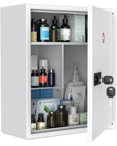 Uniclife Locking Medicine Cabinet with Code & Key - Combo Lock, 14 Inch