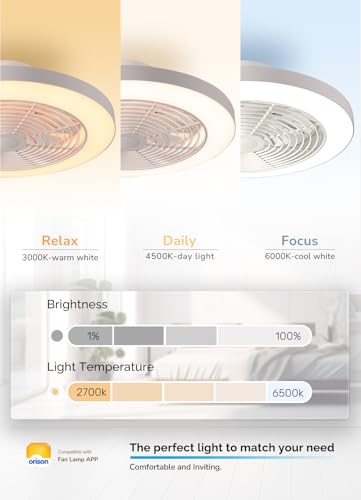 Orison 19.7-inch White Low Profile Ceiling Fan with Lights & Remote - Smart Flush Mount