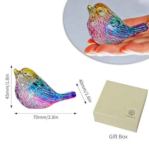 LONGWIN Glass Birds Figurines Decor for Home, Handmade Miniature Small Crystal Bird Gifts Animal Collectible Figuirne