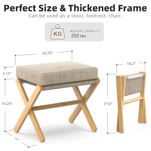 BAMBOOHOMIE Foldable Bamboo Foot Stool with Thick Foam Cushion - Natural Brown