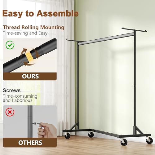 Heavy Duty Metal Clothing Rack with Cover - Black, Rolling Garment Rack with Wheels and Dustproof Cover