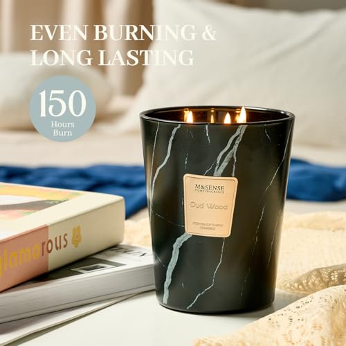 M&SENSE OudWood Large Candle - Extra Large 35oz Triple Wick Scented Candle for Home & Gift