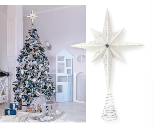 Christmas Traditions Platinum White Glitter Bethlehem Star Tree Topper 11in for 6-8ft Large Trees (Variant: Platinum White)