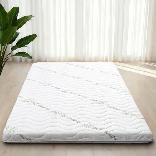SCHNAUZER HOME Green Queen Japanese Floor Futon Mattress 3.5" Thick Bamboo Visco