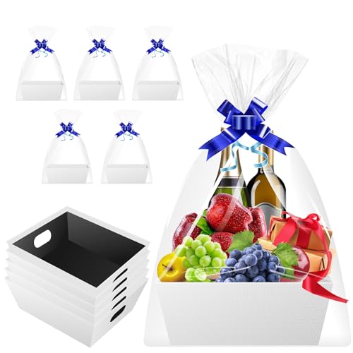 mioule White Gift Baskets, 5 Pack Empty Raff le Basket Kit (Variant: White)