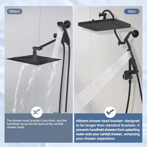 Square 13-Inch Rainfall Shower Head with 5 Modes and Oil-Rubbed Bronze Finish - Includes 4-Way Diverter & Handheld Spray
