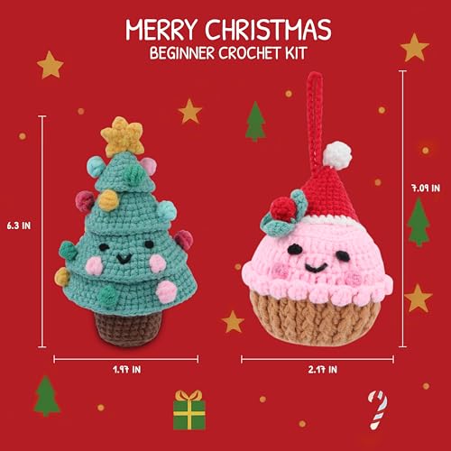 HOUSE CREATIVITY Christmas Tree & Cupcake Crochet Kit for Beginners with Video Tutorial