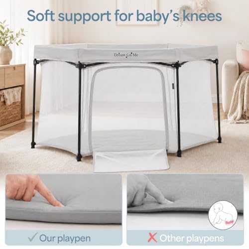Grey Baby Playpen with Padded Floor - Portable Hexagonal Play Yard for 6-36 Months - Dream On Me Onyx Variation