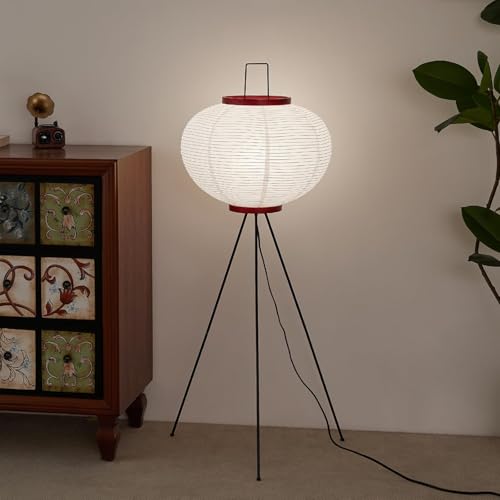 Japanese Rice Paper Floor Lamp W18xH48 Inches - White Akari Noguchi Style with 3CCT Bulb Included