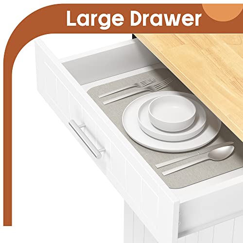 Kitchen Island Cart with Storage & Rubberwood Top - White / 26"