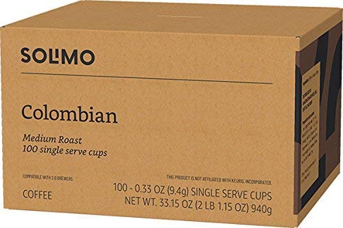 Solimo Medium Roast Coffee Pods - Colombian Flavor | Compatible with Keurig 2.0 | 100 Count (Pack of 2)