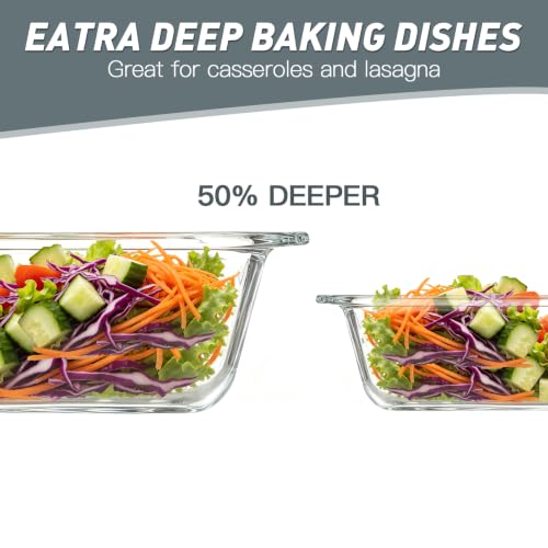Deep Glass Baking Dish Set with Lids - Extra Deep 6-Piece Oven & Microwave Safe