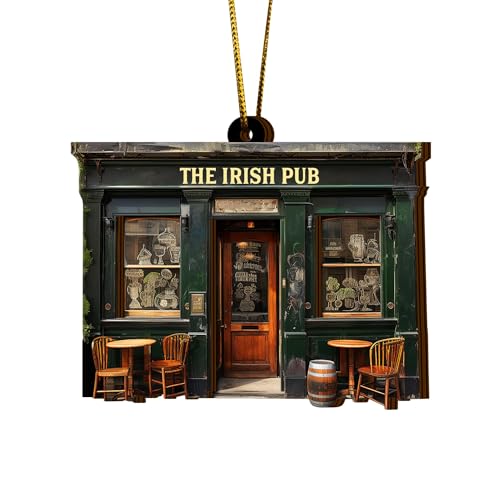 Artsy Woodsy St. Patrick's Day Decor Irish Ireland Green Shamrock Ceramic Ornaments for Christmas Tree Decorations, Unique Gifts Rear-View Mirror Hanging Car Accessories (07)