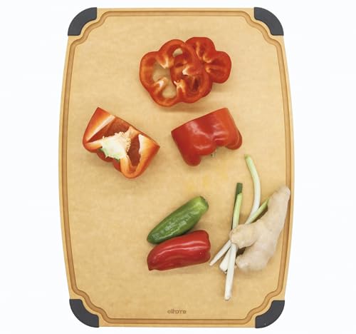 14-Inch Natural Wood Fiber Composite Cutting Board with Juice Grooves & Non-Slip Feet - Reversible, Dishwasher Safe