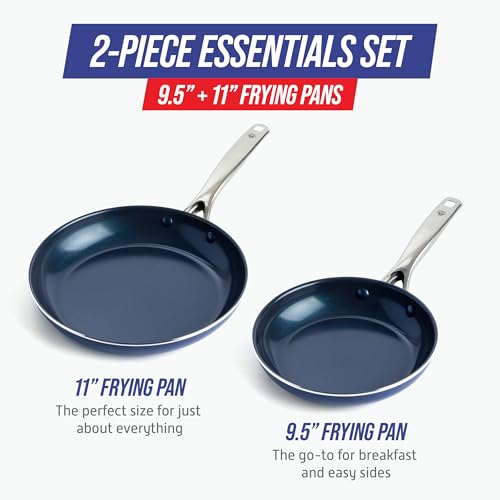 Blue Diamond 2-Piece Nonstick Frying Pan Set - 9.5" & 11" Ceramic Skillets, PFAS-Free, Oven & Dishwasher Safe