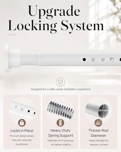 ALLZONE Heavy Duty Tension Curtain Rod 66-120 Inches White No Drilling