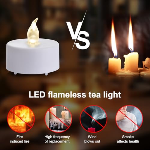Tea Light Candles with Remote Control,12pack Flickering Flameless LED Candle,Long Lasting 400+Hours,Battery Operated with Timer for Home Decoration Seasonal &Festival Celebration WarmWhite