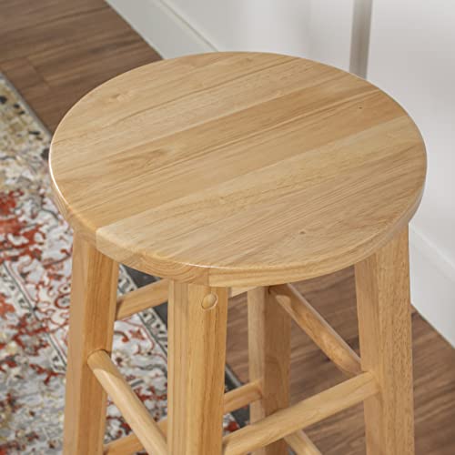 Natural Finish 29-Inch Wooden Bar Stool with Round Seat - Modern Kitchen & Pub Seating