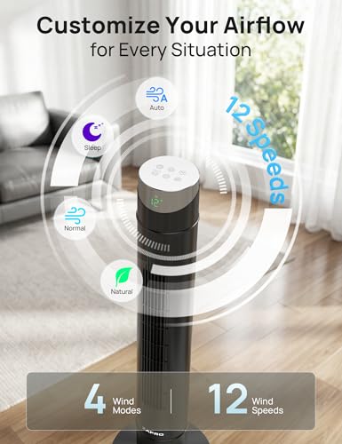 ZAFRO Black 42-Inch Smart Tower Fan with App Remote & Voice Control