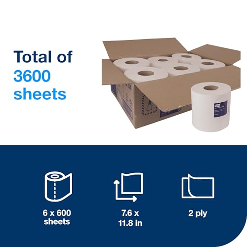 6 Rolls x 600 Sheets Soft Centerfeed Hand Towels - White, High Absorbency, ECOLOGO
