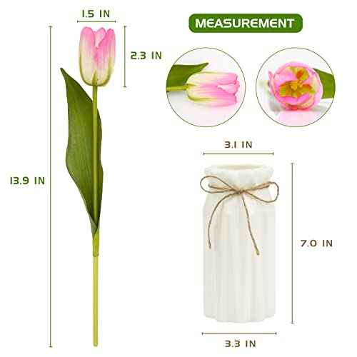 27pcs Colorful Artificial Flowers Tulips, Tulips with 1pc Plastic Vase, Fake Flowers Real Touch Flower 13.9", Christmas, Mother's Day, Easter, Valentine's Day, Family Kitchen, Wedding Decorations