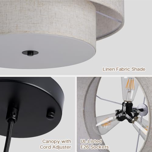 18-Inch Modern Double Drum Fabric Pendant Light for Dining & Living Rooms