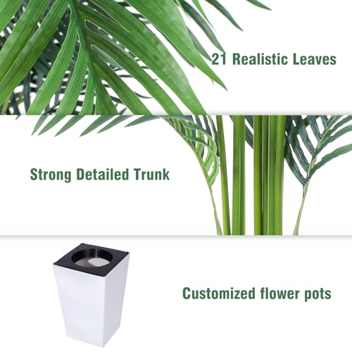 7ft Artificial Palm Tree with White Tall Planter, Lifelike Indoor Outdoor Decor