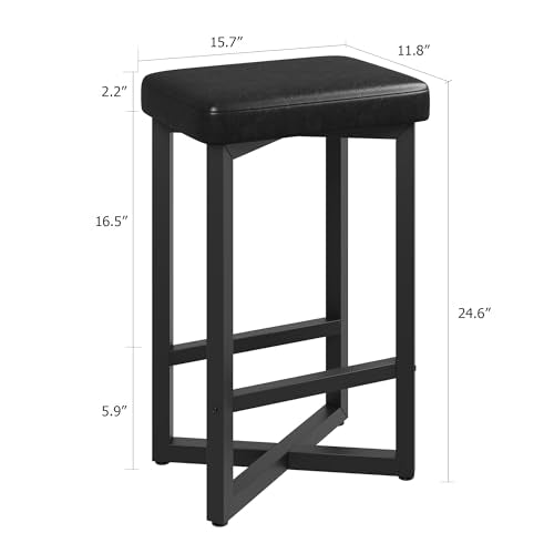 Black Set of 4 24.6-Inch Counter Height Backless Bar Stools - Modern Industrial Design