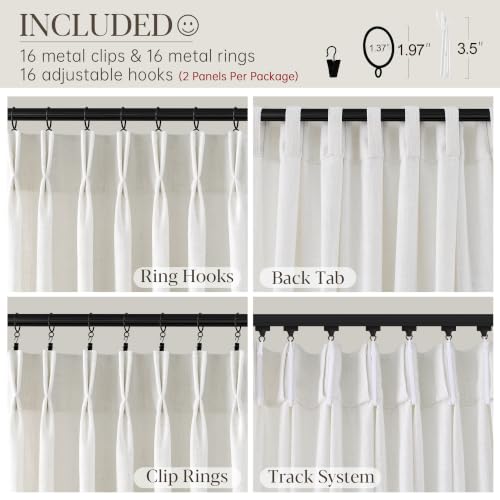Natural Linen Pinch Pleated Curtains 112 Inch Long, 2 Panels - Pack of 2