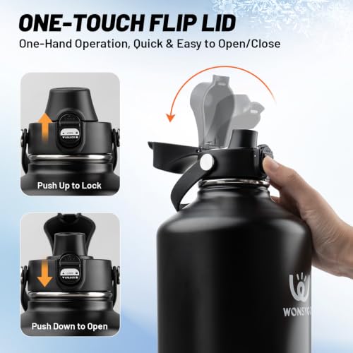 Premium Black 1 Gallon Insulated Water Bottle Leak Proof with Carrier Bag
