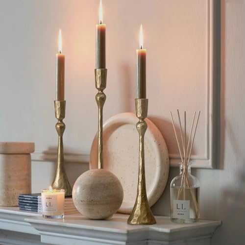 Vintage Cast Iron Taper Candle Holder Set - Antique Brass, 3 Sizes