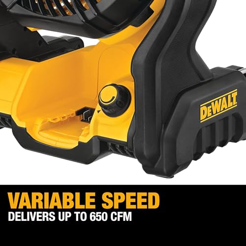 DEWALT 20V MAX Portable Jobsite Fan - Cordless, Rechargeable, Variable Speed, 650 CFM, Tool Only
