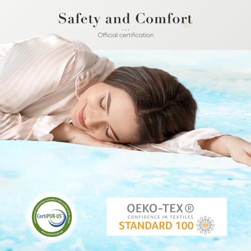 DUMOS King Size Memory Foam Mattress Topper 3 Inch Blue Cooling Gel Bed Pad
