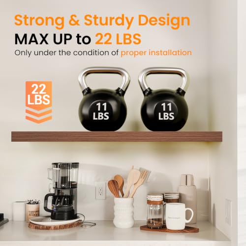 Walnut-Like Floating Shelves 22.5in Set of 2 - Mid-Century Modern Wall Decor
