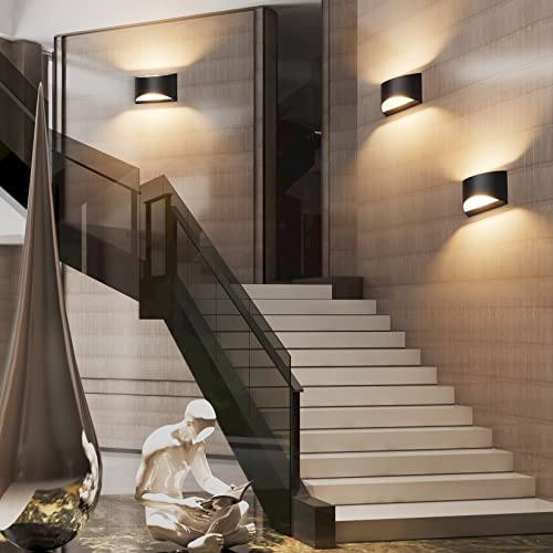 Aipsun Black Modern LED Wall Sconce Set of 2 | Indoor Up & Down Wall Mount Lights for Living Room & Bedroom, Warm White 3000K, Hardwired
