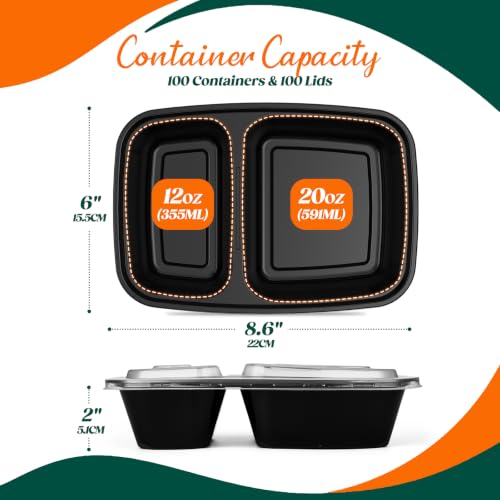 100 Pack 32oz 2-Compartment Meal Prep Containers with Lids - Leakproof & Reusable - Variations of THIS listing