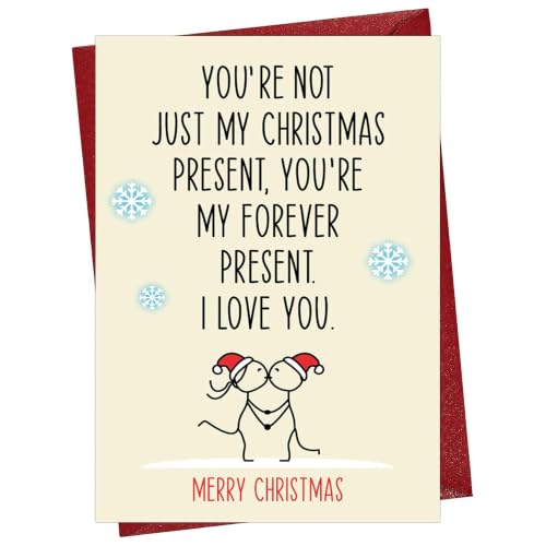 Cheerin Forever Christmas Card with Envelope – Funny Romantic Xmas Card for Boyfriend Girlfriend Husband Wife