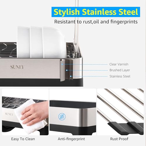 Black 2-Tier Stainless Steel Dish Drying Rack - Large Capacity Kitchen Organizer