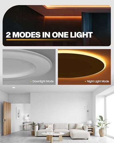 POWERASIA 12 Pack 6 Inch Recessed LED Lights with Night Light, CCT Dimmable, 2700-6000K, Easy Install