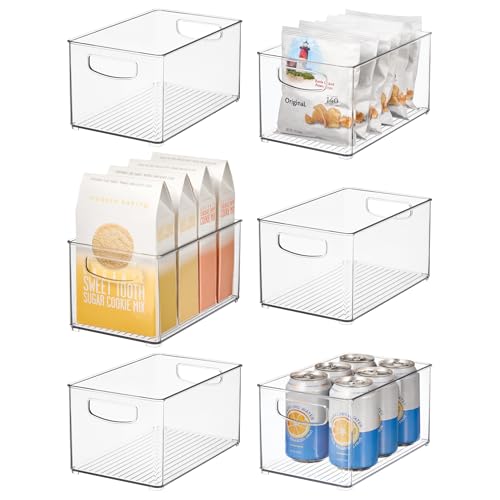 Set of 6 Clear Plastic Stackable Storage Bins - Kitchen, Pantry, Closet Organization