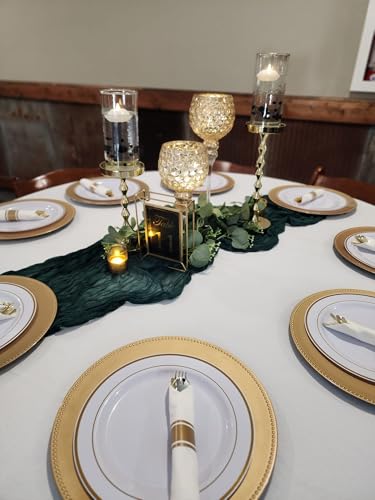 Dark Green Cheesecloth Table Runner - 10ft Christmas & Halloween Decor, Elegant Linen