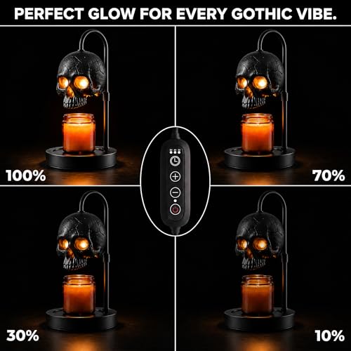 Gothic Skull Candle Warmer Lamp with Dimmer & Timer – Black Halloween Decor
