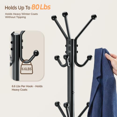 HYSEYY Coat Rack Freestanding,Metal Tree for Entryway with 12 Hooks