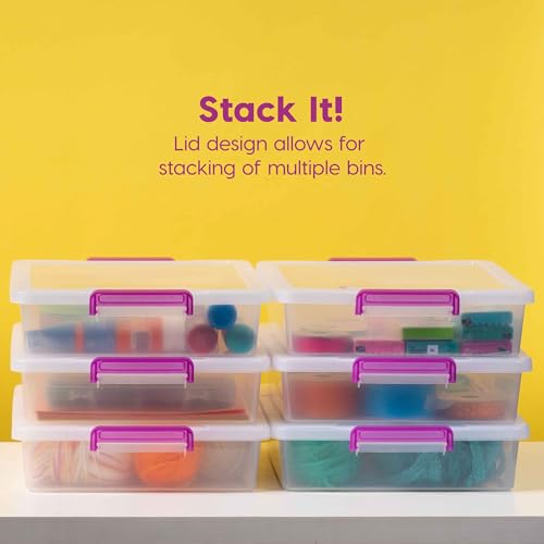 Stackable Clear 6 Qt Storage Bins with Lids - 6 Pack, Made in USA