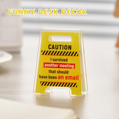 Yellow Caution Bosses Day Desk Sign - Funny Office Decor for Women Gift