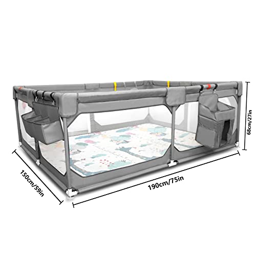 Baby Playpen with Mat - Extra Large 75x59 Inches, Safe Non-Toxic Play Yard for Indoor Outdoor Use, Grey - Variation of THIS listing