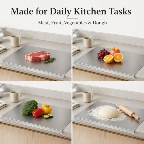 XTBSE 19.7 x 15.7 Inch Stainless Steel Cutting Board with Lip, Dishwasher Safe