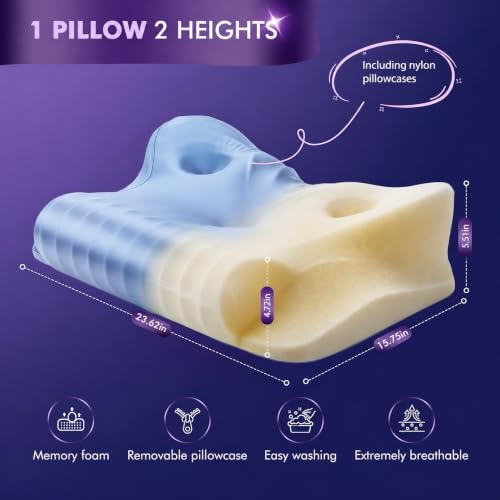 Dayme Orthopedic Memory Foam Pillow - Cooling Cervical Neck Support, Blue
